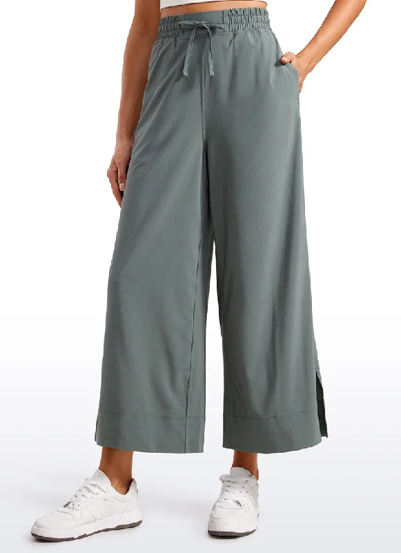 Feathery-Fit Soft Wide Leg High Waisted Capri Pants with Pockets 25''