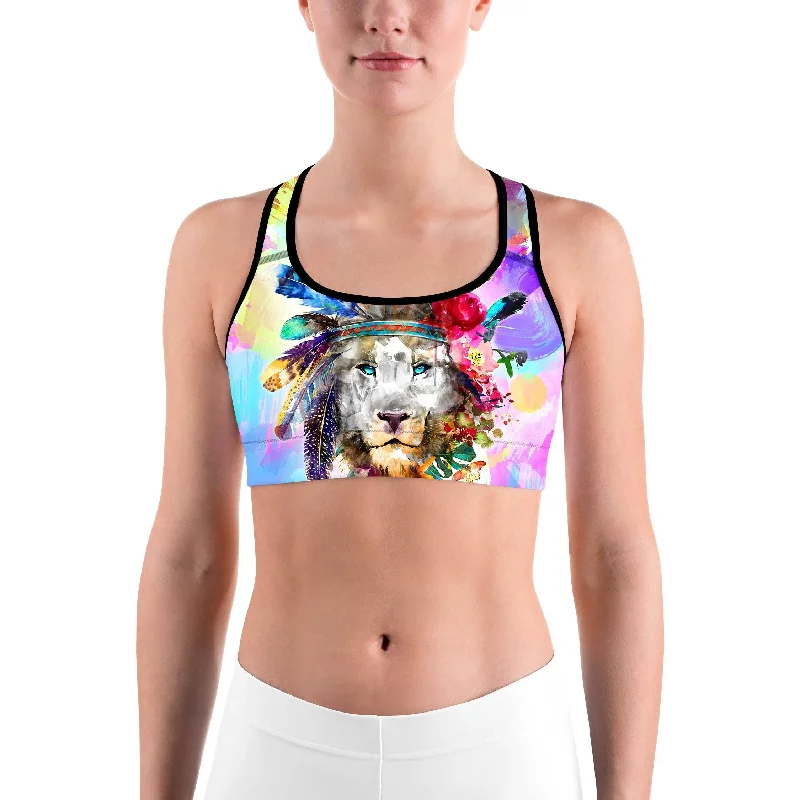 Watercolor Colorful Lion Sports bra