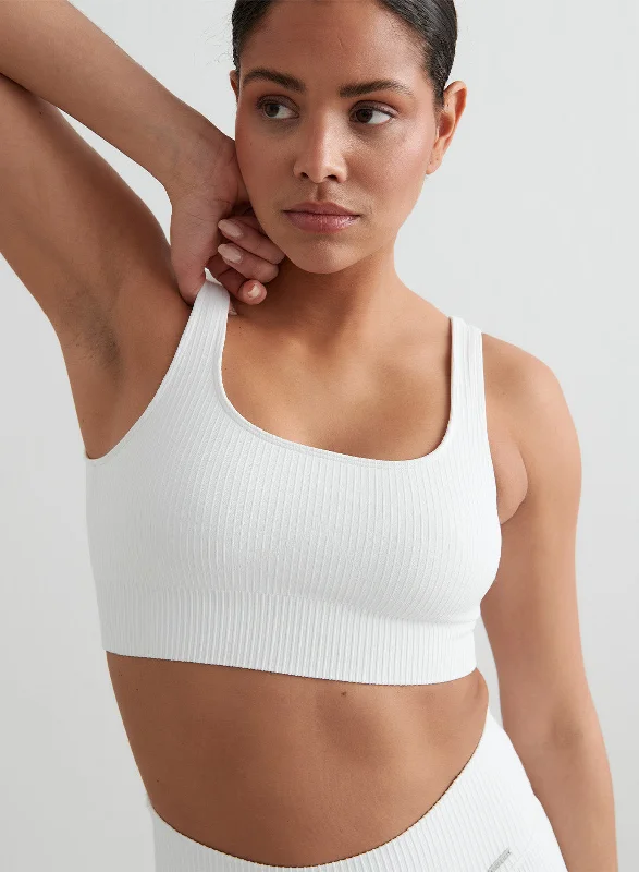 White Ribbed Seamless Bra