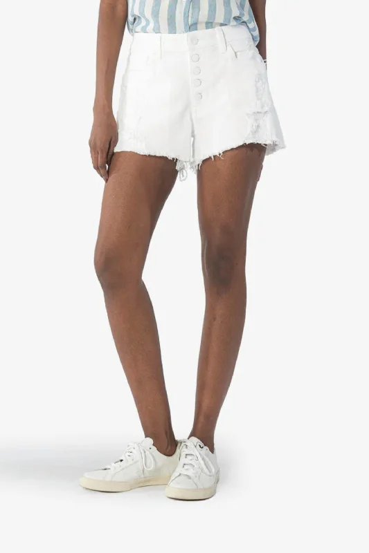 Jane Distressed High Rise Short In White